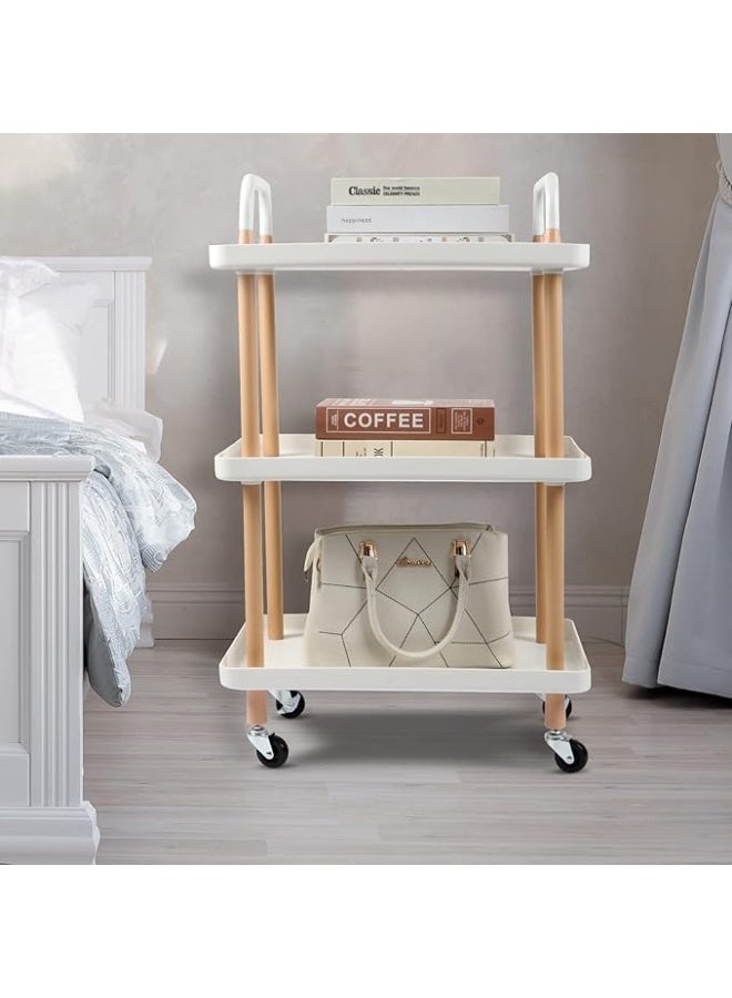 رف تخزين متعدد الوظائف بعربة دفع دوارة أنيقة مكونة من 3 طبقات مع صواني وعجلات قابلة للقفل لتوفير المساحة للمنزل والمطبخ وغرفة النوم والبار وغرفة الطعام وغرفة المعيشة - مستطيل أبيض - Image 5